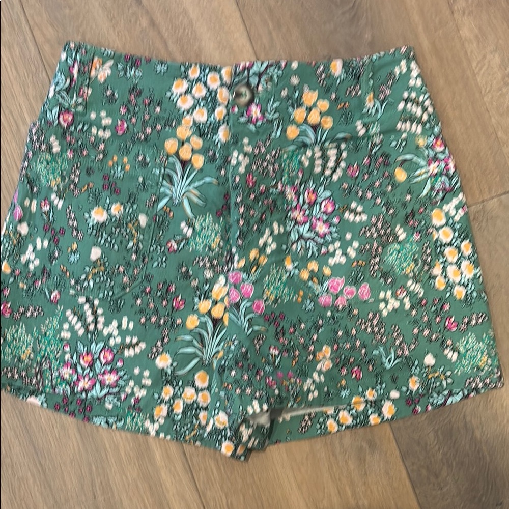 Anthropologie High Waist Green and Yellow Floral Shorts